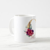 Gold Glitter C Monogram Floral Burgundy Red Koffiemok (Voorkant links)