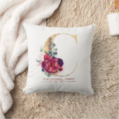 Gold Glitter C Monogram Floral Burgundy Red Kussen (Deken)