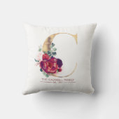 Gold Glitter C Monogram Floral Burgundy Red Kussen (Achterkant)