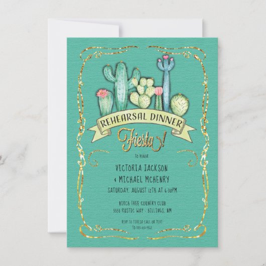 Gold Glitter Cactus Fiesta repesal Dinner Kaart (Voorkant)