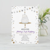 Gold Glitter Cake Birthday Invitation Kaart (Staand voorkant)