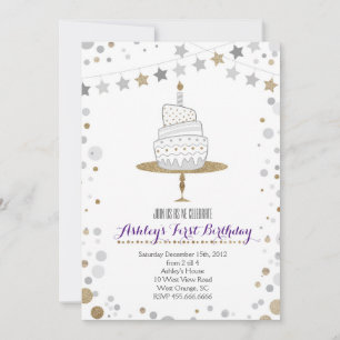 Gold Glitter Cake Birthday Invitation Kaart