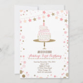 Gold Glitter Cake Birthday Invitation Kaart (Voorkant)
