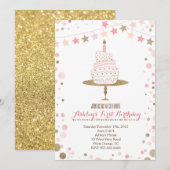 Gold Glitter Cake Birthday Invitation Kaart (Voorkant / Achterkant)