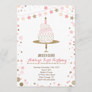 Gold Glitter Cake Birthday Invitation Kaart