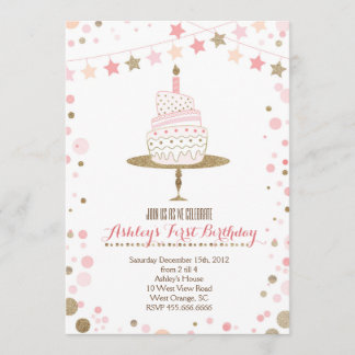 Gold Glitter Cake Birthday Invitation Kaart