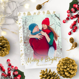 Gold Glitter Calligraphy Photo Merry and Bright Kaart