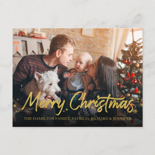 Gold Glitter Calligraphy Photo Merry Kerstry Briefkaart (Voorkant)