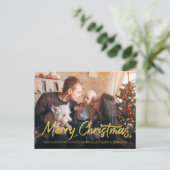 Gold Glitter Calligraphy Photo Merry Kerstry Briefkaart (Staand voorkant)