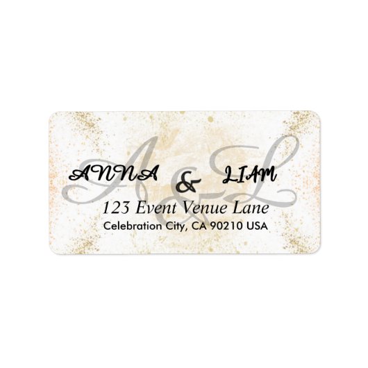 Gold Glitter Calligraphy Wedding Return Etiket (Voorkant)