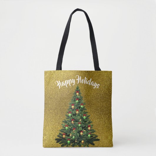 Gold Glitter-Canvas tas met kerstboom (Voorkant)