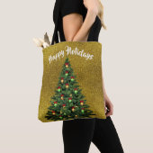 Gold Glitter-Canvas tas met kerstboom (Dichtbij)