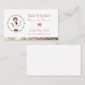 Gold Glitter Cartoon Maid Cleaning Services Visitekaartje (Voorkant / Achterkant)