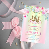 Gold Glitter Castle FIoral Iridescent Birthday Kaart
