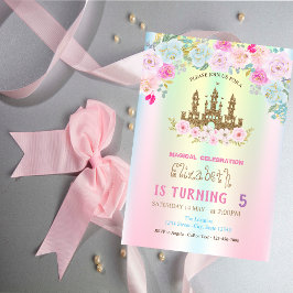 Gold Glitter Castle FIoral Iridescent Birthday Kaart