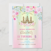 Gold Glitter Castle FIoral Iridescent Birthday Kaart (Voorkant)