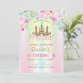 Gold Glitter Castle FIoral Iridescent Birthday Kaart (Staand voorkant)