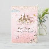 Gold Glitter Castle,FlowersCarriage Baby Shower  Kaart (Staand voorkant)