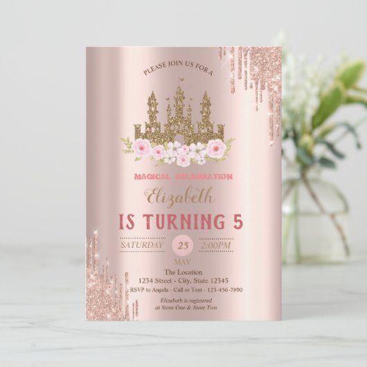 Gold Glitter Castle, Roos Gold Drivers op zaterdag Kaart (Staand voorkant)