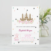 Gold Glitter Castle, Stars, Princess Baby shower Kaart (Staand voorkant)
