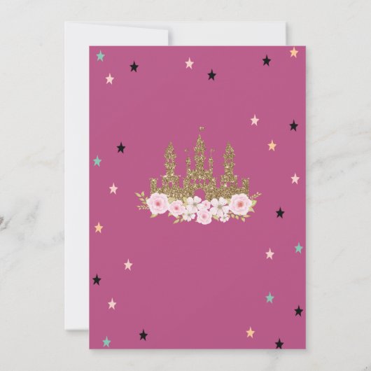 Gold Glitter Castle, Stars, Princess Baby shower Kaart (Achterkant)