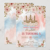 Gold Glitter Castle, Waterverf Splash Birthday Kaart (Voorkant / Achterkant)