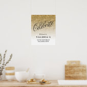 Gold Glitter Celebrate Custom Welkom Poster (Keuken)