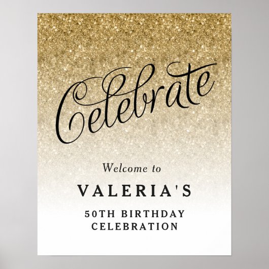 Gold Glitter Celebrate Custom Welkom Poster (Voorkant)