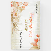 Gold Glitter Chain Yellow Orange Floral Birthday Spandoek (Verticaal)