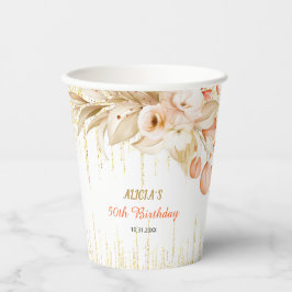 Gold Glitter Chain Yellow Orange Flower Birthday  Papieren Bekers