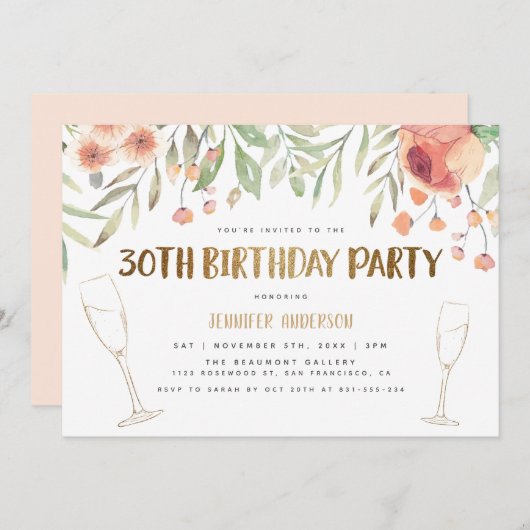 Gold Glitter Champagne | 30e verjaardag Kaart (Voorkant / Achterkant)