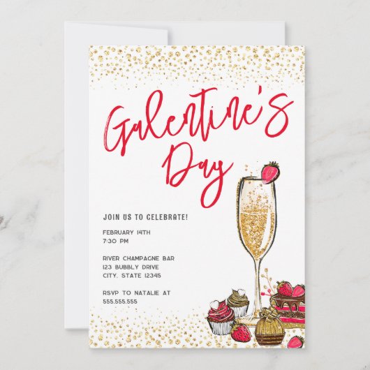 Gold Glitter Champagne Galentines Day Kaart (Voorkant)