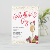 Gold Glitter Champagne Galentines Day Kaart (Staand voorkant)