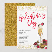 Gold Glitter Champagne Galentines Day Kaart (Voorkant / Achterkant)