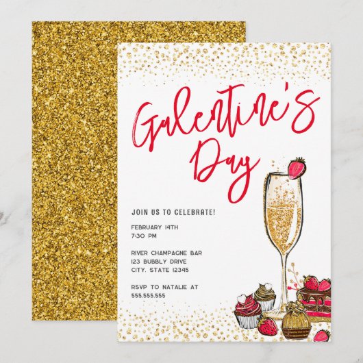 Gold Glitter Champagne Galentines Day Kaart (Voorkant / Achterkant)