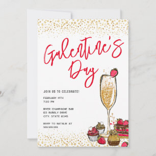 Gold Glitter Champagne Galentines Day Kaart