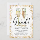 Gold Glitter Champagne Uitnodiging voor afstuderen (Voorkant)