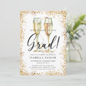 Gold Glitter Champagne Uitnodiging voor afstuderen (Staand voorkant)