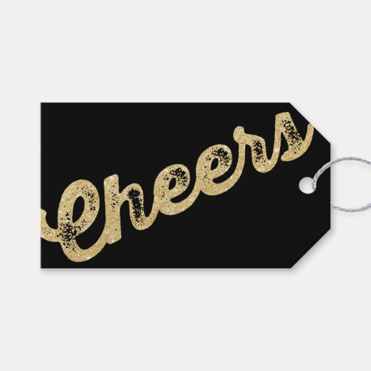 Gold Glitter Cheers Christmas Holiday Gift Label Cadeaulabel (Voorkant (Horizontaal))