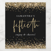 Gold Glitter Cheers Name Fiftieth Birthday Black Wijn Etiket (Enkel label)