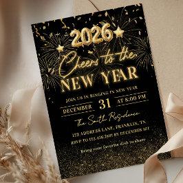 Gold Glitter Cheers to the New Year Invitation Kaart