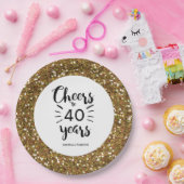Gold Glitter Cheers tot 40 jaar Papieren Bordje (Feest)