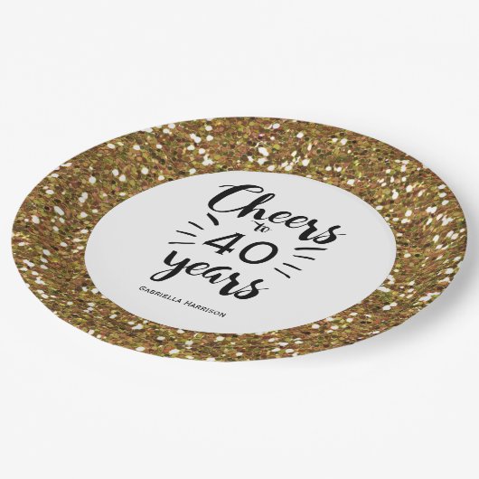 Gold Glitter Cheers tot 40 jaar Papieren Bordje (Gekanteld)