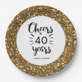 Gold Glitter Cheers tot 40 jaar Papieren Bordje (Voorkant)