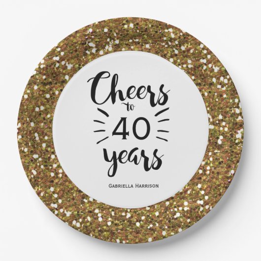 Gold Glitter Cheers tot 40 jaar Papieren Bordje (Voorkant)