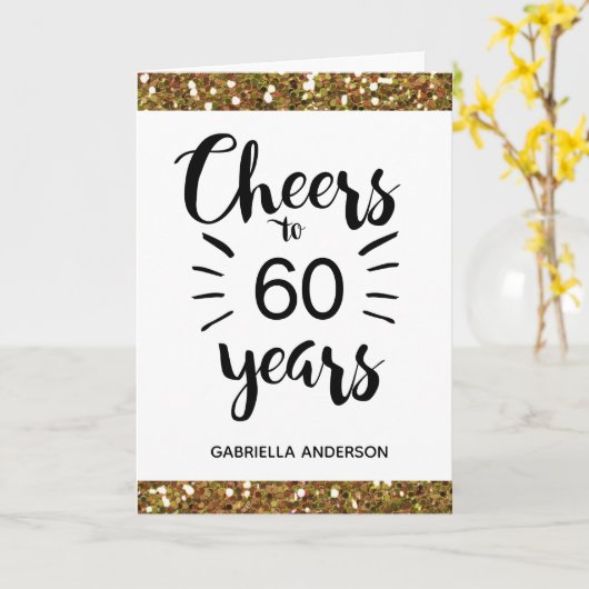 Gold Glitter Cheers tot 60 jaar verjaardag Kaart (Gele Bloem)