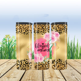 Gold Glitter Cheetah Print Blessed Mama Thermosbeker
