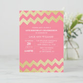 Gold Glitter Chevron Birthday Party | Roze Kaart (Staand voorkant)
