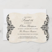 Gold Glitter Chevron & Damask Sweet16 Uitnodiging (Achterkant)