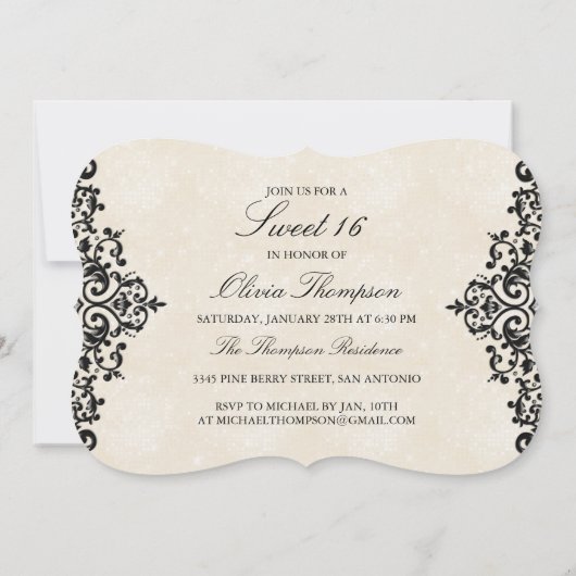 Gold Glitter Chevron & Damask Sweet16 Uitnodiging (Achterkant)